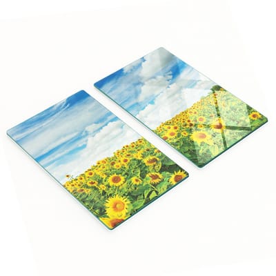 Glazen serveerplanken voor in de keuken met afbeelding van een zonnebloemveld, 2x30x52 cm
