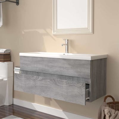 vidaXL - Wastafelkast - met - ingebouwde - wasbak - bewerkt - hout - grijs - sonoma