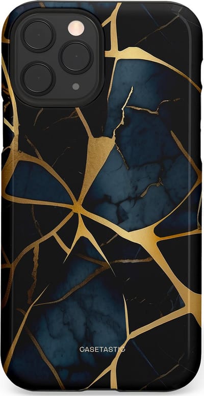 Casetastic hoesje geschikt voor Apple iPhone 11 Pro - Dubbellaagse bescherming - Sterrennacht Marmer Goud - Fashion Case - Zwart Goud Donkerblauw