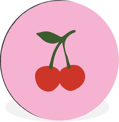 WallCircle - Wandcirkel - Muurcirkel - Kersen - Roze - Illustratie - Aluminium - Dibond - 30x30 cm - Binnen en Buiten