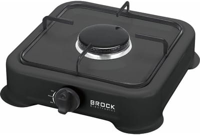 BROCK 1-Pits Gasfornuis – Draagbaar Camping Kooktoestel op LPG – Gietijzeren Branders – Buiten Kookplaat 24x24x6 cm – Zwart