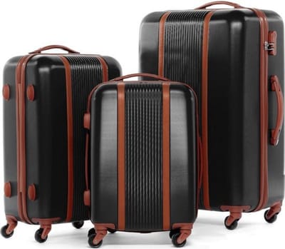 Luxe Kofferset – 3 Delig – Reiskoffer met Wielen – Handbagage Trolley – Authentieke Stijl – Zwart/Bruin