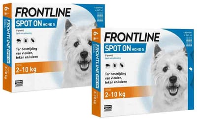 Frontline Spot On Anti Vlooien en Teken Druppels Hond 2 - 10 kg - 2 x 6 pipetten - Voordeelverpakking