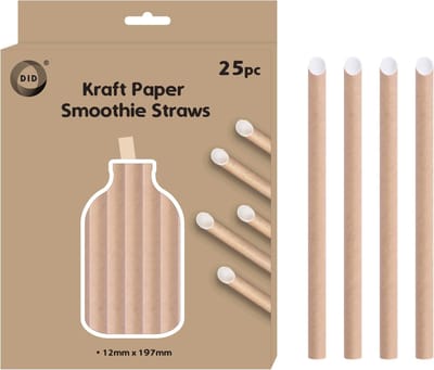 DID Kraftpapier smoothie rietjes - 25x stuks - naturel - 20cm x 1.2cm - drinksmoothie rietjes - wegwerpsmoothie rietjes