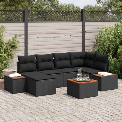 vidaXL Tuinbank Set met kussen met opslag 7 pcs Zwart Polyrattan