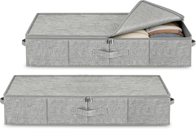 SnelShoppen - Opbergdoos Onder Het Bed 12 cm Hoog - Opvouwbare Opbergdozen met Deksel en 3 Handgrepen - Ruimtebesparend voor Dekens, Kleding, Dekbedde
