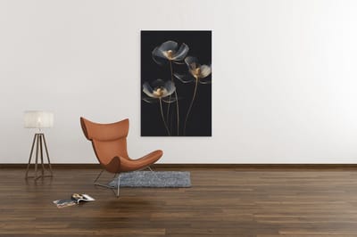 Canvas Schilderij - Bloemen - Zwart - Goud - 120x80x2 cm