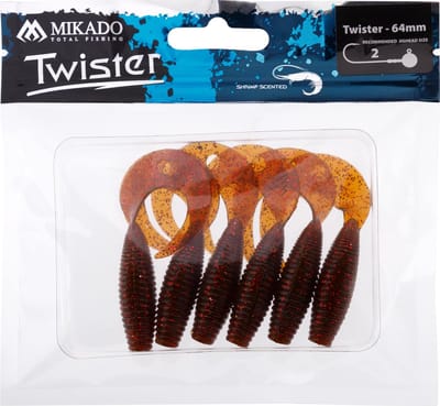 Mikado Twister 3.8cm Zoute Karamel – 10 stuks – Softbait Twister Kunstaas voor Baars & Finesse Roofvis