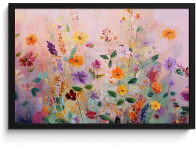 Poster in lijst - Fotolijst 60x40 cm - Posters - Schilderij - Bloemen - Abstract - Kleurrijk - Posterlijst zwart - Decoratie - Wanddecoratie woonkamer - Muurdecoratie slaapkamer