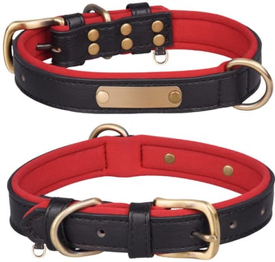 1 stuk Hondenhalsband, verkrijgbaar in verschillende maten en kleuren, echt, stevig, comfortabel, zachte binnenvoering met contrasterend kleurdesign, Zwart,L