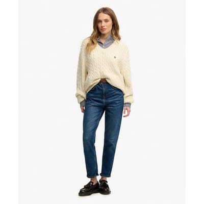 Superdry Oversized V-hals Kabeltrui White Grootte: 36