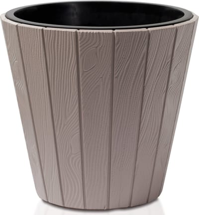 Prosperplast Plantenpot/bloempot Wood Style - buiten/binnen - kunststof - beige - D49 x H45 cm