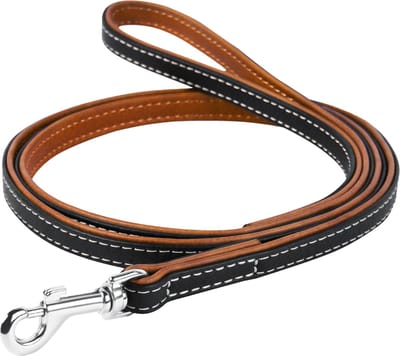 WAUDOG Soft Hondenriem / Hondenlijn - Echt Leder - Zwart - Breedte: 13 mm - Lengte: 122 cm