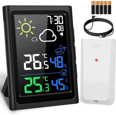 DnA® Weerstations - Weerstation Met Buitensensor - Weerstation Met Buitensensor - Weerstation Draadloos Binnen Buiten - Weerstation Binnen en Buiten - Wit - ‎3cm x 5cm x 10cm