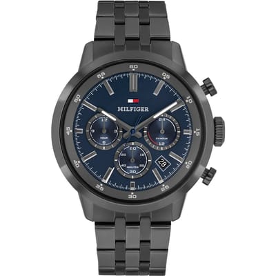 Tommy Hilfiger Dual Time Horloge, Gunmetal Band, Zwarte Wijzerplaat, Gunmetal Kast, Datum, 43Mm, 5 Atm, 1710755