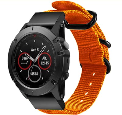 Strap-it Stoffen nylon bandje gesp geschikt voor Garmin Fenix 5 (Plus) - Fenix 6 (Pro) - Fenix 7 (Pro / Sapphire / Solar) - Fenix 8 47mm - Fenix E - Epix Gen 2 47mm - Quatix 5-6-7 - Quickfit 22mm band voor Garmin smartwatches - Horlogeband - oranje