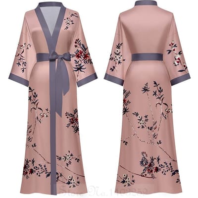 Print in Chinese stijl Dames Lange Robe Nachthemd Retro Satijnen Nachtkleding Nachthemd Halve Mouw Kimono Badjas Gewaad Losse Huiskleding One size gray