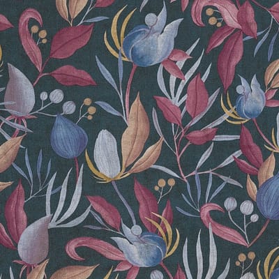 Bloemen behang Profhome 790623-GU vliesbehang hardvinyl warmdruk in reliëf licht gestructureerd met bloemmotief mat blauw grijsblauw paars geeloranje 5,33 m2