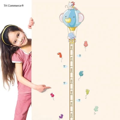 TH Commerce MUURSTICKER  - Groeimeter - Maatlat Kinderen- Olifant - Luchtballon - Slaapkamer - Kinderkamer - Woonkamer - Huiskamer - nr 7310
