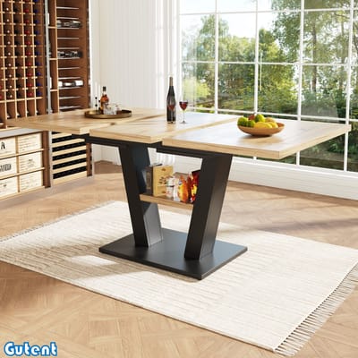 Gutent Uitschuifbare eettafel (118-157 x 70 x 75 cm)-Houten tafel-Zwarte poten