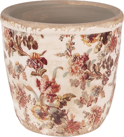 Keramiek Bloempot voor Binnen – Roze Bloemen – Rustieke Pot – Ø 13 cm – Bloemenmotief