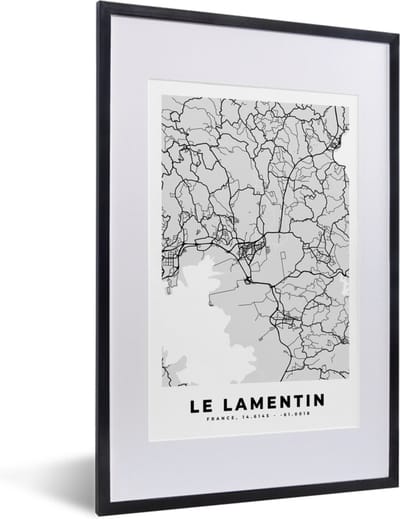 Fotolijst incl. Poster - Plattegrond – Le Lamentin – Stadskaart – Kaart – Frankrijk - 40x60 cm - Posterlijst