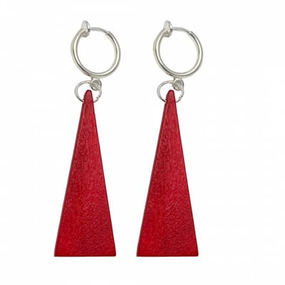 Klem oorbellen -Hout- rood- zilverkleur-geen gaatje-Charme Bijoux