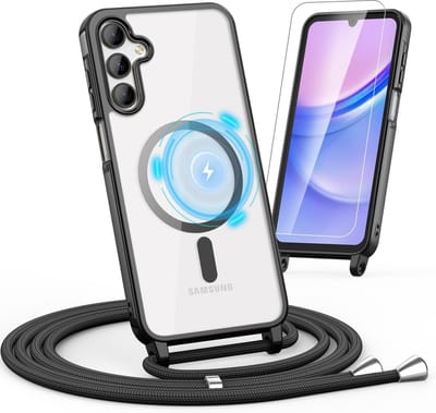 Casemania Hoesje Geschikt voor Samsung Galaxy S25 Plus/S24 Plus - Zwart - Siliconen Back Cover met Koord - Geschikt voor MagSafe - Telefoonhoesje met Koord - Crossbody Lanyard Cord Case