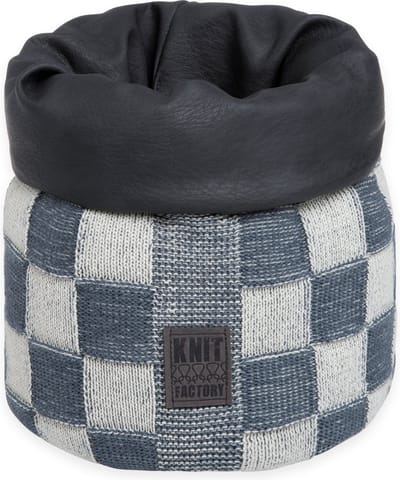 Knit Factory Gebreide Mand - Keuken Opbergmand - Plantenmand Block - Ecru/Granit - 25 cm