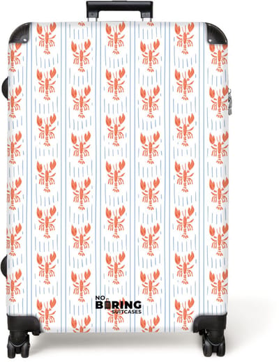 NoBoringSuitcases.com® - Koffer groot - Reiskoffer lichtgewicht - Kreeft met strepen patroon blauw - Rolkoffer met 4 wielen - Grote trolley XL - 98 liter bagage