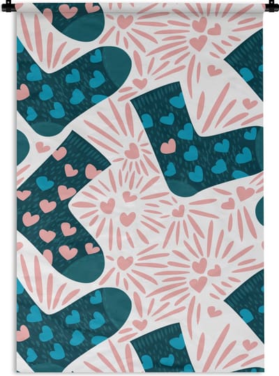 Wandkleed - Wanddoek - Sokken - Valentijnsdag - Patronen - 60x90 cm - Wandtapijt