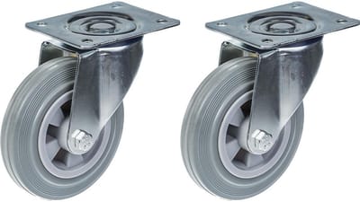 160 mm (6 inch) zwenkwiel met grijze rubberen band, zeer stevig, draagvermogen 270 kg, set van 2