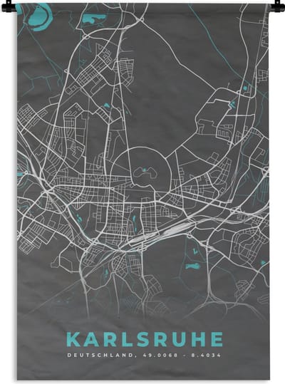 Wandkleed - Wanddoek - Duitsland – Blauw – Karlsruhe – Stadskaart – Kaart – Plattegrond - 120x180 cm - Wandtapijt