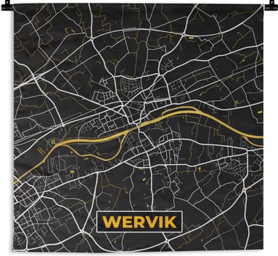Wandkleed - Wanddoek - Plattegrond - Goud - Kaart - Wervik - Stadskaart - 180x180 cm - Wandtapijt