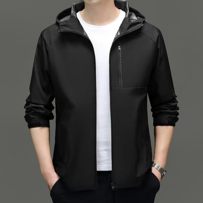 Nieuwe Lente- en Herfst Heren Dunne Bergbekleding voor Jonge en Middelbare Leeftijd Modieuze Casual Jassen Jassen met Capuchon 3XL black