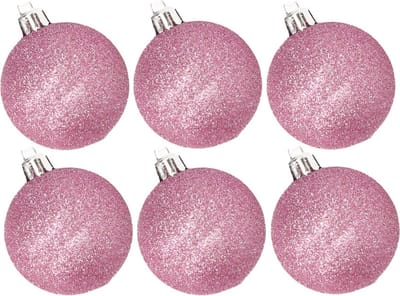 6x stuks kunststof glitter kerstballen roze 6 cm - Onbreekbare plastic kerstballen