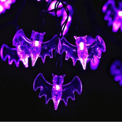 Solar halloween lichtsnoer buiten 'Vleermuis' - Halloween lichtslinger vleermuis - Feestverlichting met 50 paarse leds - Halloweenverlichting - Tuinverlichting op zonne-energie