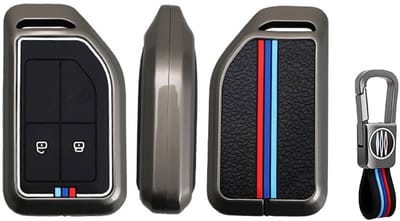 Autosleutel Hoesje geschikt voor Volvo Truck - Sleutelcover - Metalen Sleutelhoes Accessoires - grijs