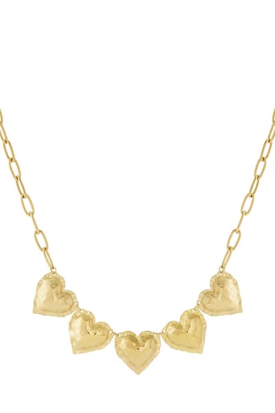 Dames ketting 5 Hearts - Stainless steel - Nikkel vrij - Goud