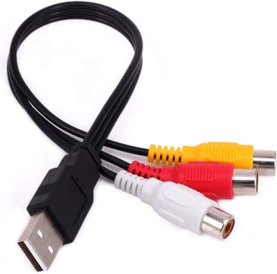carmdering - USB Naar 3 RCA Kabel - 0,3m - Audio Video AV Adapter Met 3RCA Female Naar USB Male Voor TV En PC- zwart