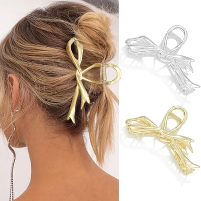 Grote Gouden Haarspeldjes met Strik - Set van 2 Antislip Haarclips