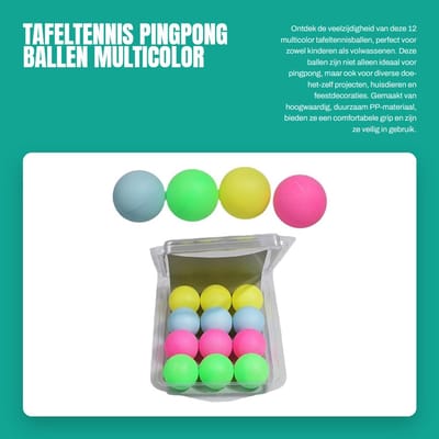 Dailygoods- Pingpong Ballen 12 Stuks - Multicolor - Diameter 40 mm - Duurzaam PP - Voor Decoratie/Entertainment - Geschikt voor Bierpong - Speelballen