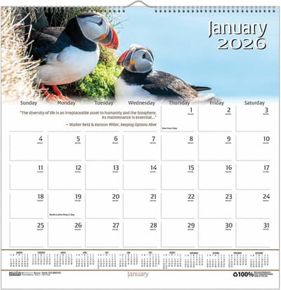 Maandelijkse Muurkalender 2022: Natuur & Wildlife Thema, 12x12 Inch