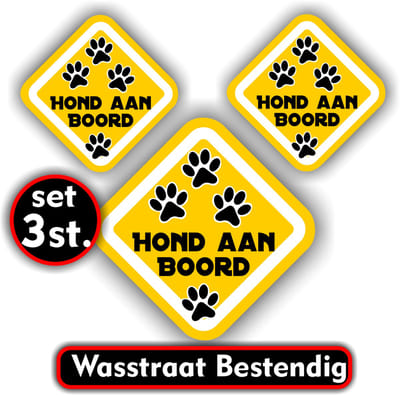 Jerma - Hond aan boord - Sticker - set 3 - 1 van 13 cm - 2 van 9 cm - Zelfklevend - Weerbestendig