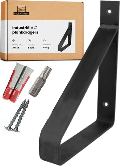 GoudmetHout® Industriële Plankdragers - 20 cm - Stalen Plankdrager voor Wandschap, Muurrek of Wandconsole - Max 50 kg - 1 stuk - Mat Blank
