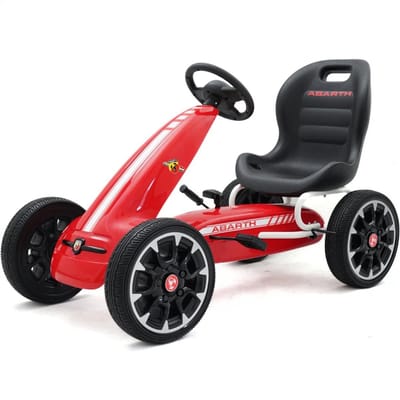Abarth Skelter 3 tot 7 jaar – Officieel Gelicentieerde Go Kart met Skiddingmodus & EVA-Wielen – Kindervoertuig met Verstelbaar Zadel & Handrem – Rood