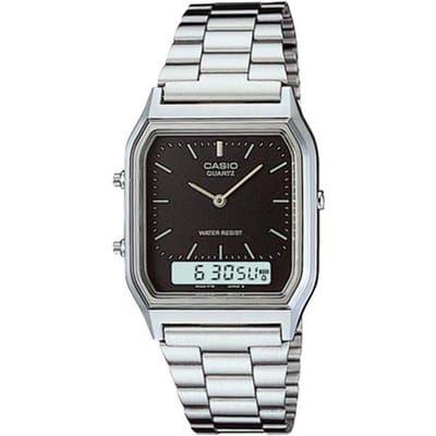 Casio YOUTH-serie - vierkant display dubbel display retro klassiek dubbel display multifunctioneel kwartsuurwerk roestvrijstalen band Japans en AQ-230A-1D zwart