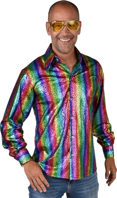 Opvallende Regenboog Disco Overhemd Man