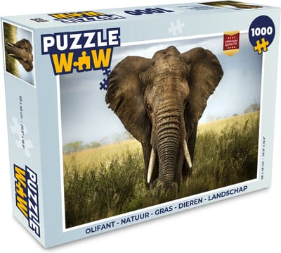Puzzel Olifant - Natuur - Gras - Dieren - Landschap - Legpuzzel - Puzzel 1000 stukjes volwassenen