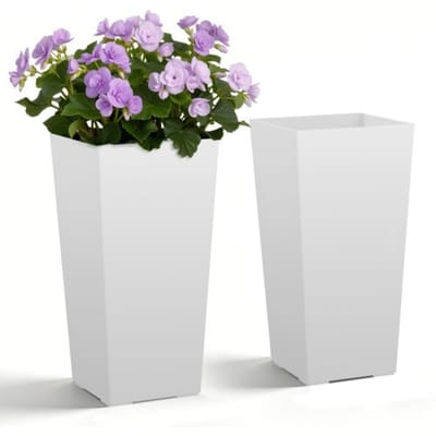VEVOR Bloempot 300x300x550 mm 2-delige set, bloempot, plantenbak, PP plantenbak met binnenpot en drainagegaten, geschikt voor kamer- en tuinplanten, wit